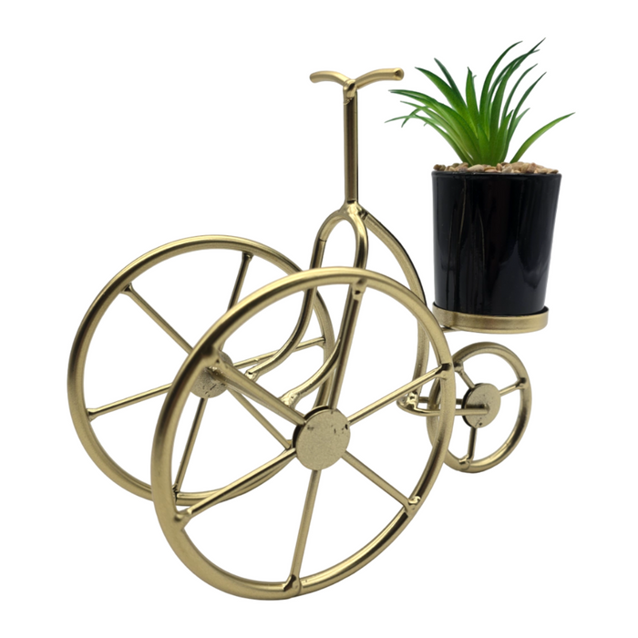 Figura Decorativa Bicicleta Metal Adorno Dorado Mini Planta