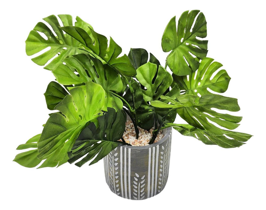 Planta Artificial Monstera Macetero Ceramica Con Diseño