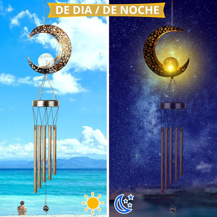 Campana De Viento Con Luz Solar Luna Decoracion Hogar Jardin