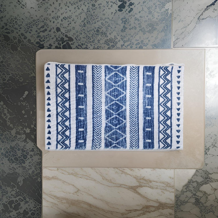 Alfombra De Baño Bajada De Cama Multiuso Diseño Azul Blanco