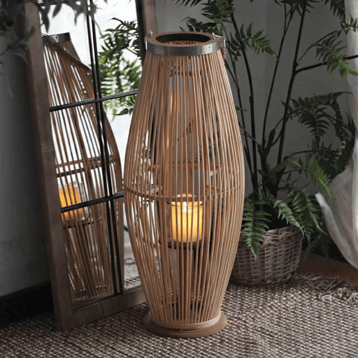 Candelabro De Bambu Natural Porta Vela Nordico Farol 60 CM - Fliperex