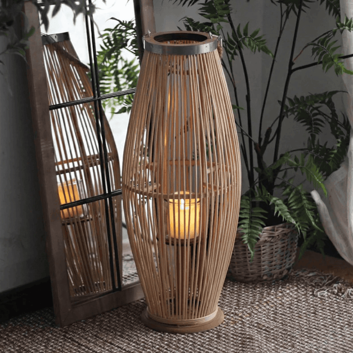Candelabro De Bambu Natural Porta Vela Nordico Farol 60 CM - Fliperex