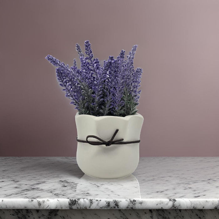 Planta Artificial Morada Macetero Ceramica Redondo Blanco