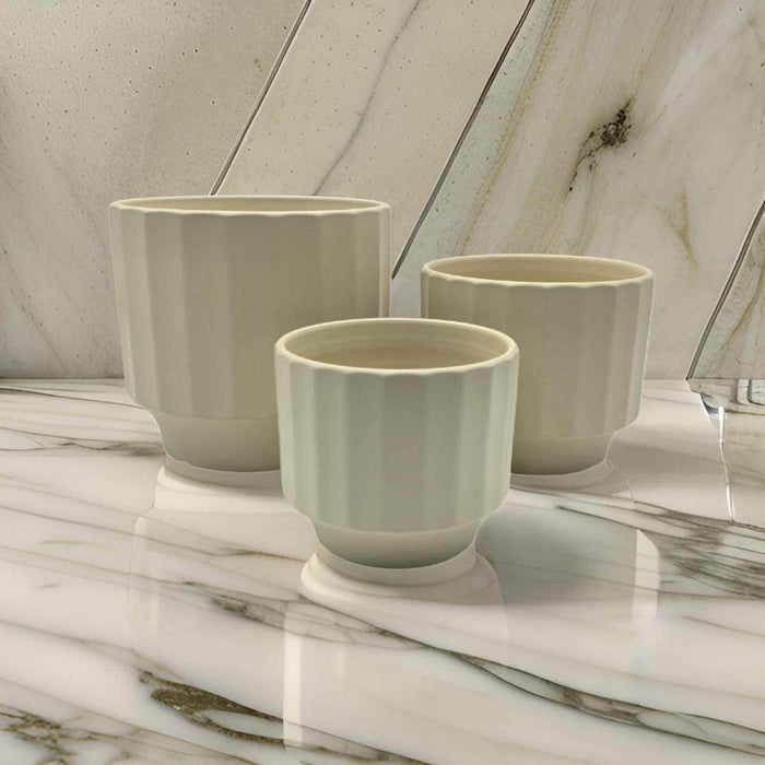 Set 3 Maceteros Maceta De Ceramica Limon Lineas Verticales - Fliperex