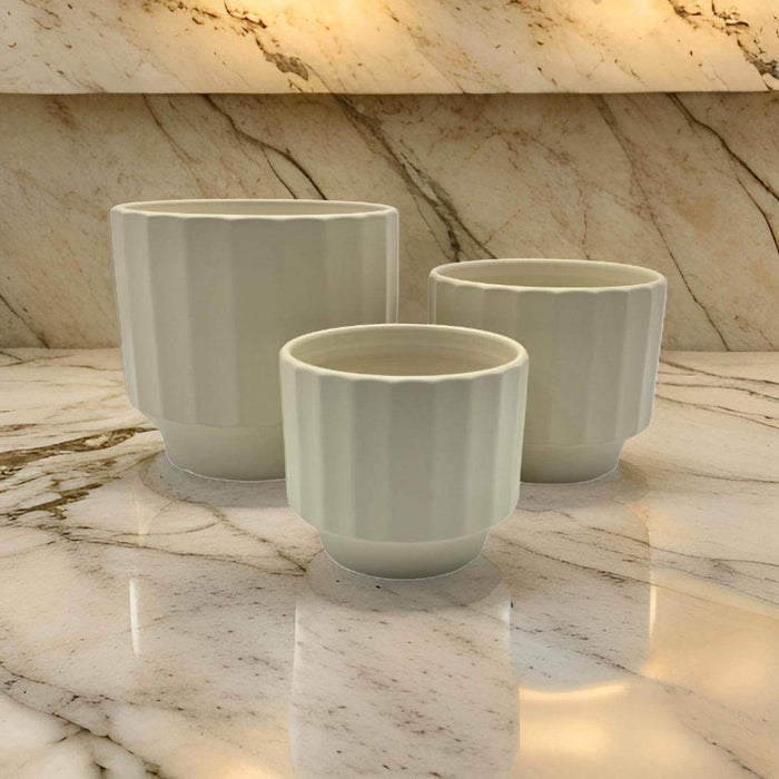 Set 3 Maceteros Maceta De Ceramica Limon Lineas Verticales - Fliperex