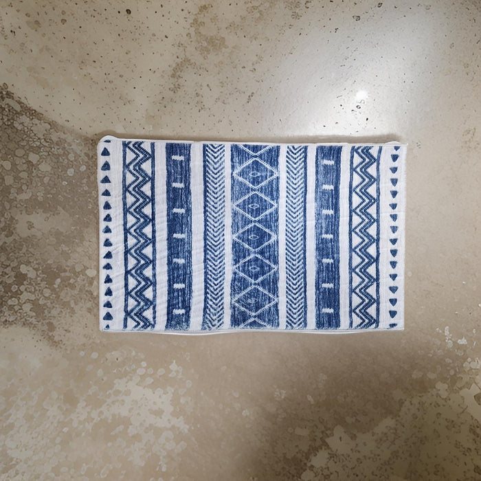 Alfombra De Baño Bajada De Cama Multiuso Diseño Azul Blanco