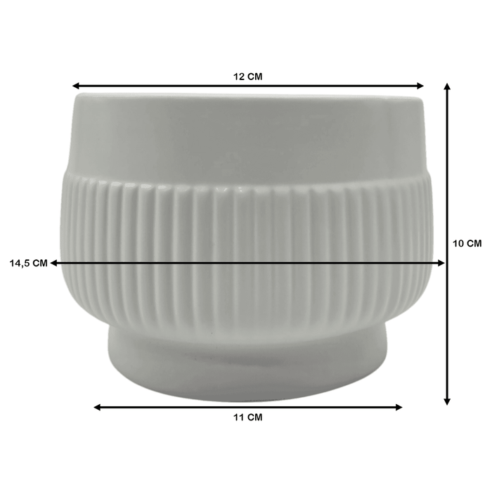 Macetero Maceta De Ceramica Lineas Relieve Blanco S - Fliperex