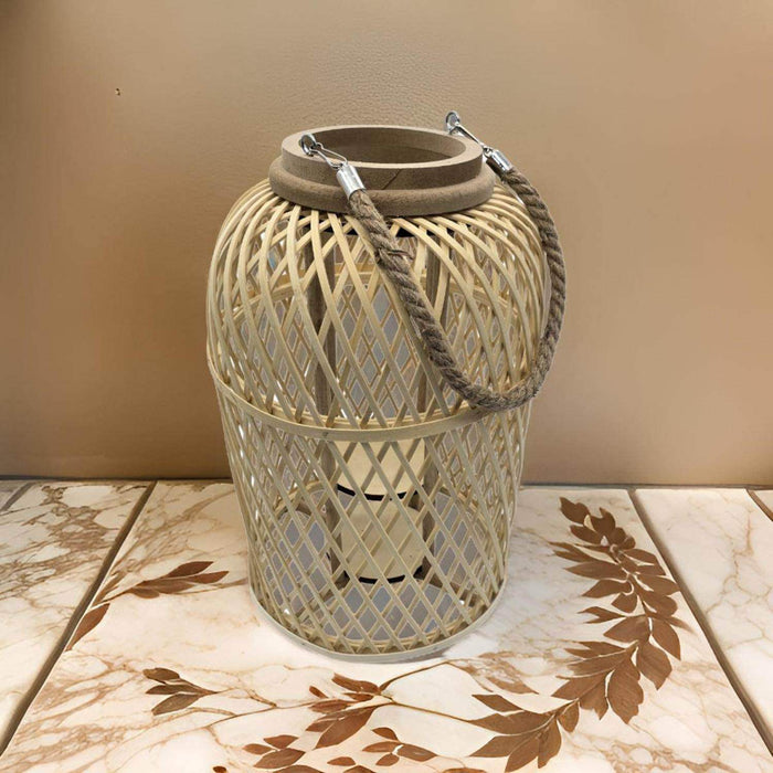 Candelabro De Bambu Natural Porta Vela Nordico Farol 40 CM - Fliperex