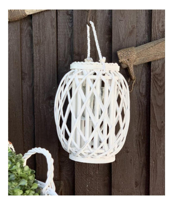 Candelabro Porta Vela Mimbre Rustico Terraza Blanco Decora