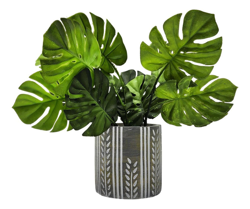 Planta Artificial Monstera Macetero Ceramica Con Diseño