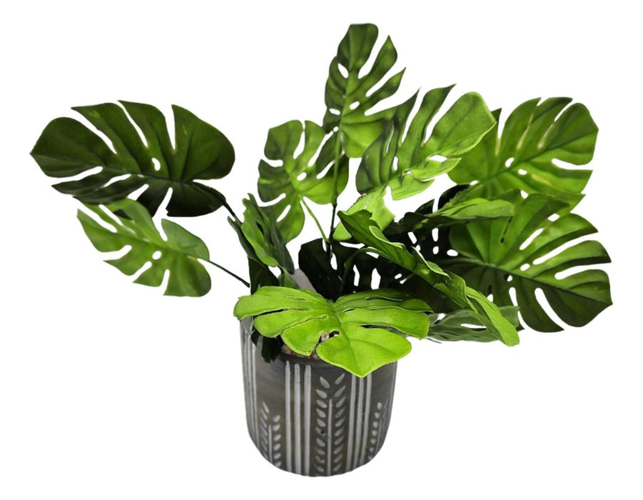 Planta Artificial Monstera Macetero Ceramica Con Diseño