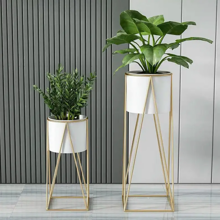 Set 2 Porta Maceteros Pedestal Maceta Plantas Blanco Dorados