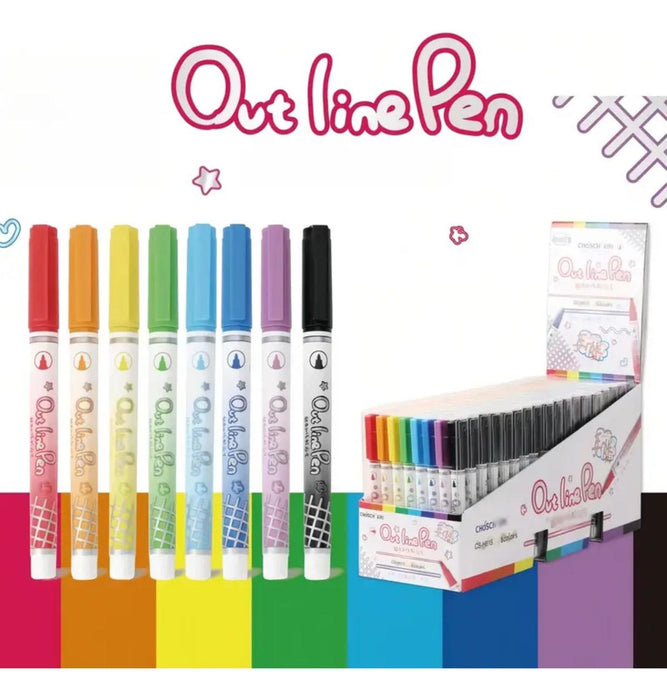 Set 8 Lapices Doble Linea Marcadores Out Line Pen Metalizado