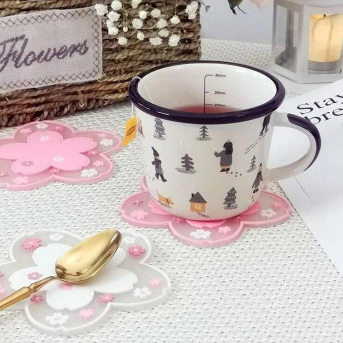 Porta Vaso Hoja De Sakura Kawaii Cute Posavasos Silicona