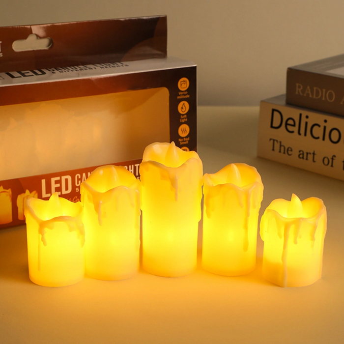 Pack 5 Velas Artificiales Blancas Luz Led Con Efecto Llama