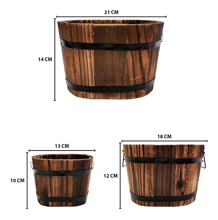 Set 3 Maceteros De Madera Tipo Barril Para Jardín Terraza