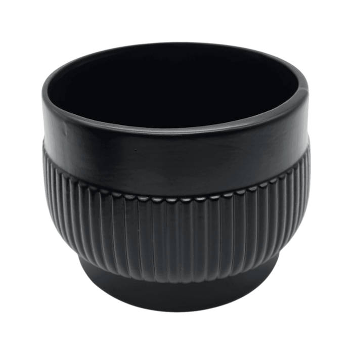 Macetero Maceta De Ceramica Lineas Relieve Negro L - Fliperex
