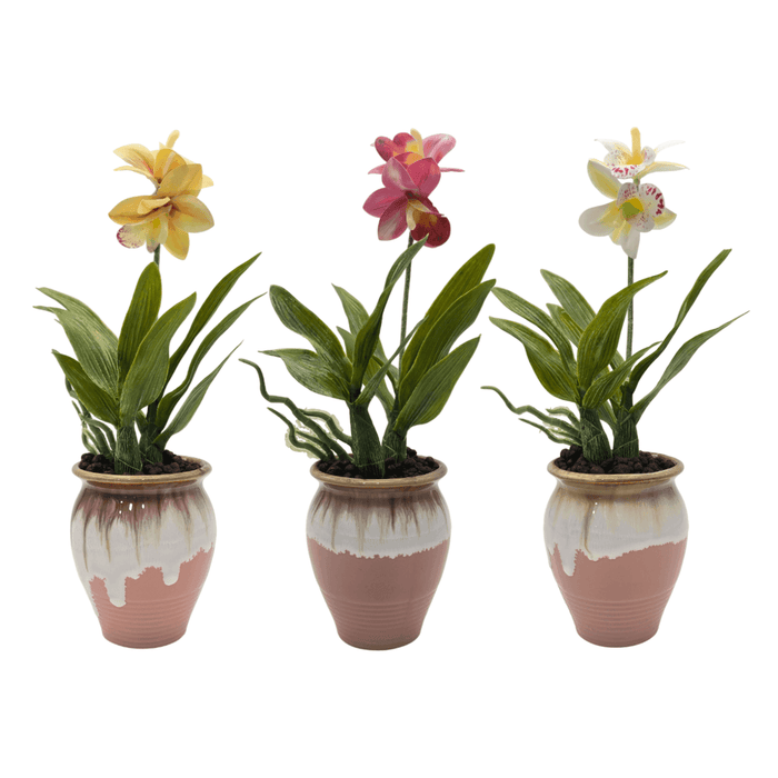 Planta Artificial Orquidea Amarilla Macetero De Ceramica - Fliperex