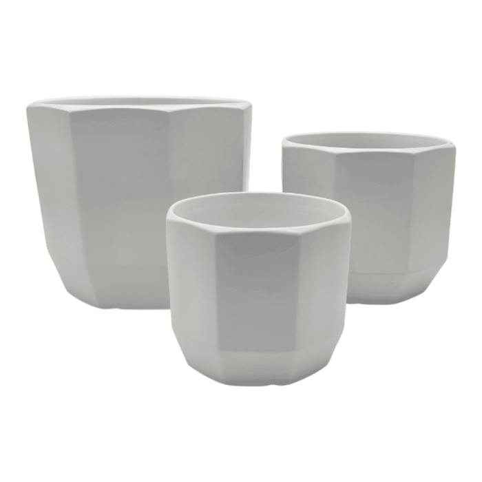 Macetero Maceta De Ceramica Blanco Lineas Verticales S - Fliperex