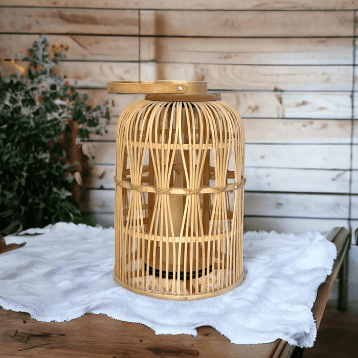 Candelabro De Bambu Natural Porta Vela Nordico Farol 30 CM - Fliperex