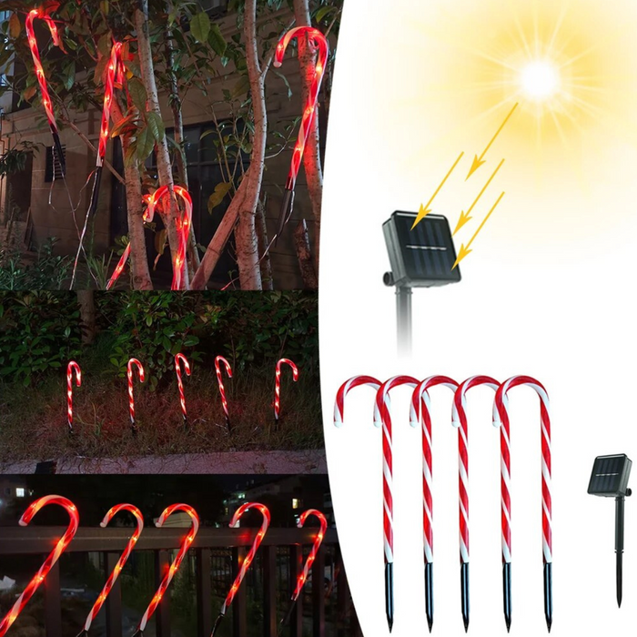 Set 5 Bastones De Navidad Luces Solares Navidad Jardin Hogar