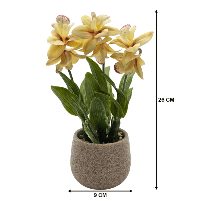 Planta Artificial Orquidea Amarilla Decorativa Macetero Loza - Fliperex