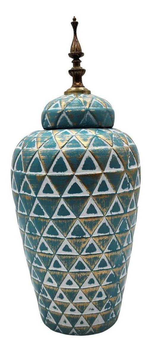 Florero Jarrón De Cerámica Verde Agua Diseño Vintage Grande - Fliperex
