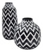 Florero Cerámica Diseño Étnico Zigzag Vintage Blanco Y Negro - Fliperex