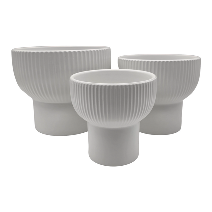 Set 3 Maceteros Maceta De Ceramica Copon Lineas Blanco Mate