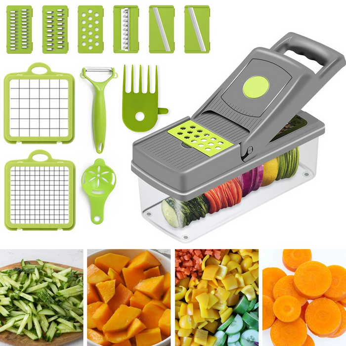 Set Picador Cortador De Verduras y Frutas 14 En 1 Rallador