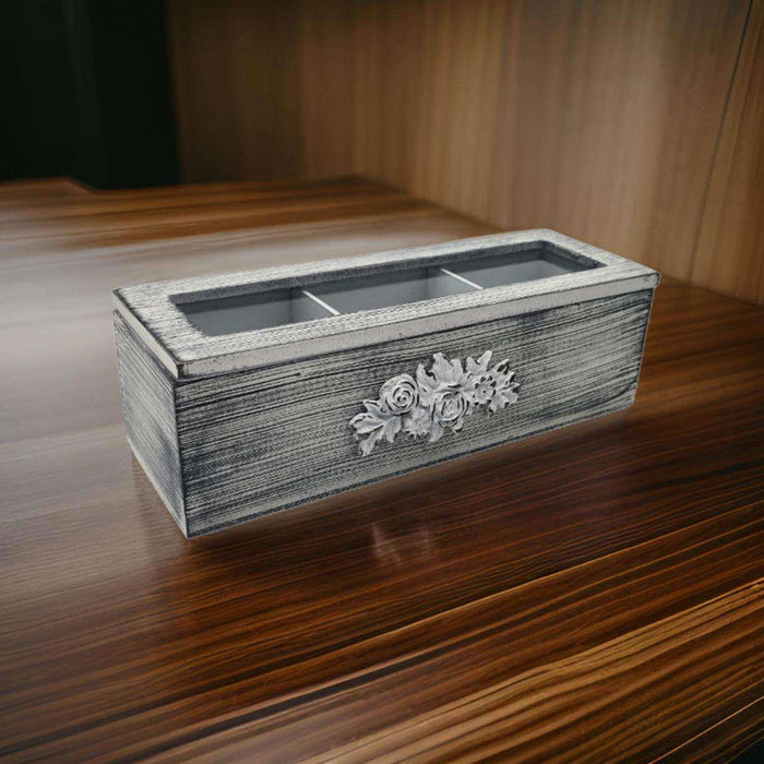 Caja De Te Porta Te Caja De Madera Para Te Gris 3 Divisiones - Fliperex