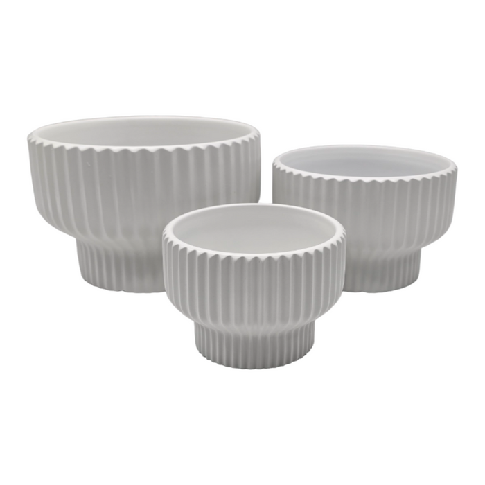 Set 3 Maceteros Maceta De Ceramica Estilo Copon Blanco Mate