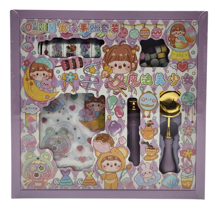 Kit De Sellos Cera Lacre Washitape y Stickers Diseño Kawaii