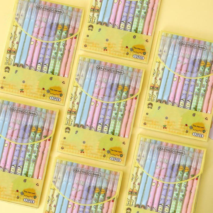 Set 12 Lapices Boligrafos Tinta Gel Negro Diseños Kawaii