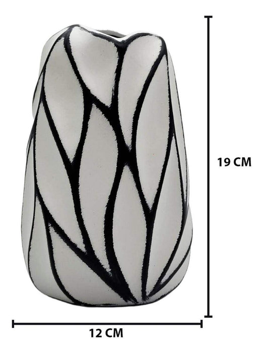 Florero Jarrón De Cerámica Diseño Minimalista Líneas Negras - Fliperex