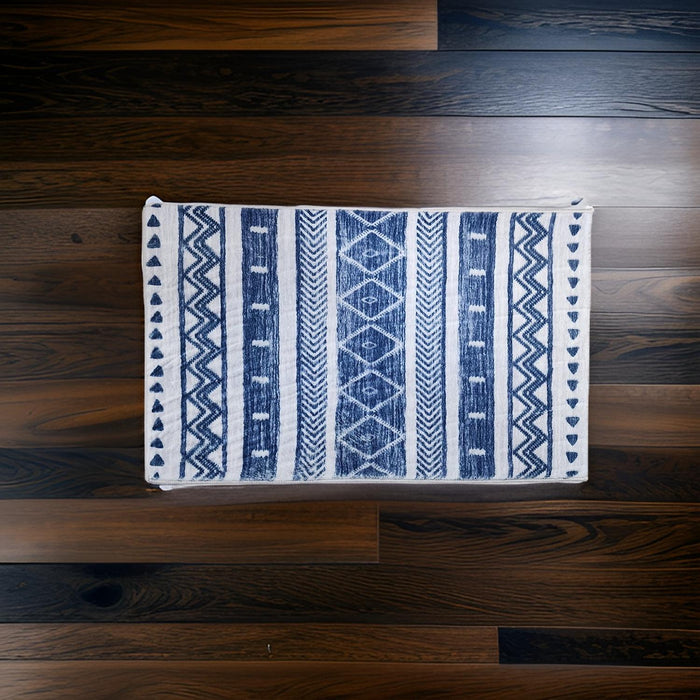 Alfombra De Baño Bajada De Cama Multiuso Diseño Azul Blanco