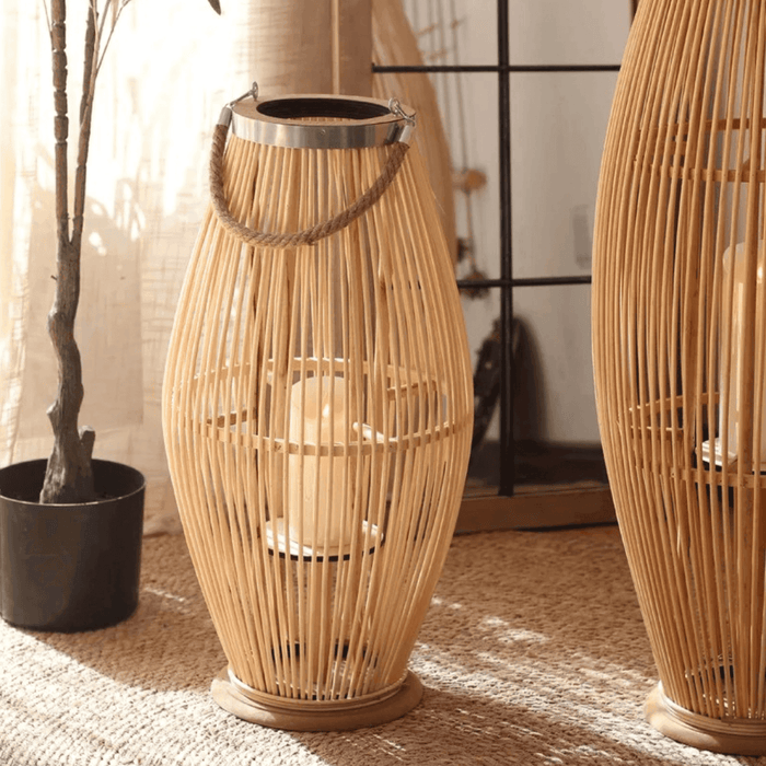 Candelabro De Bambu Natural Porta Vela Nordico Farol 60 CM - Fliperex
