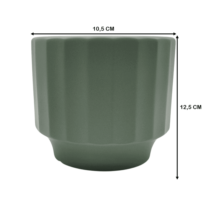 Macetero Maceta De Ceramica Verde Oliva Lineas Verticales S - Fliperex