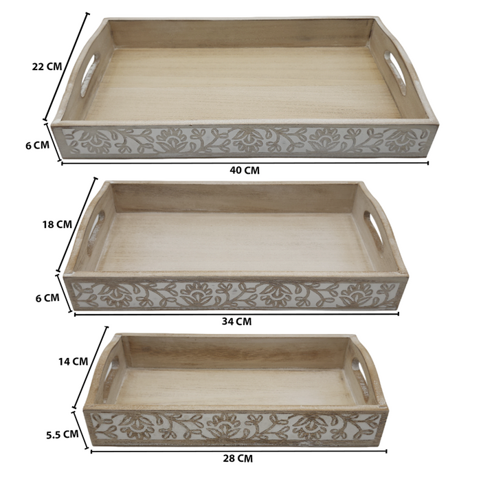 Set 3 Bandejas Decorativa Multiuso Madera Cocina Sofa Regalos