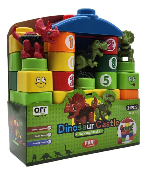 Set Bloques Y Dinosaurios Grande 31 Piezas Con Bolso Estuche