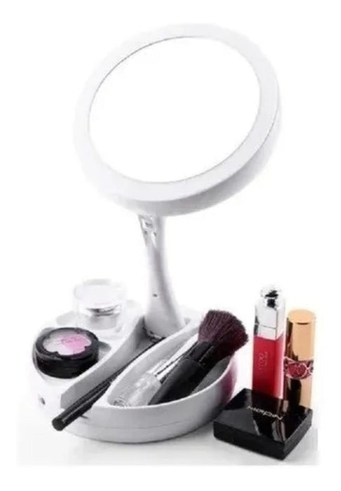 Espejo Luz Led Para Maquillaje Plegable Con Aumento 10x