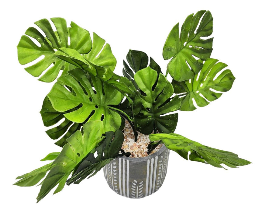 Planta Artificial Monstera Macetero Ceramica Con Diseño