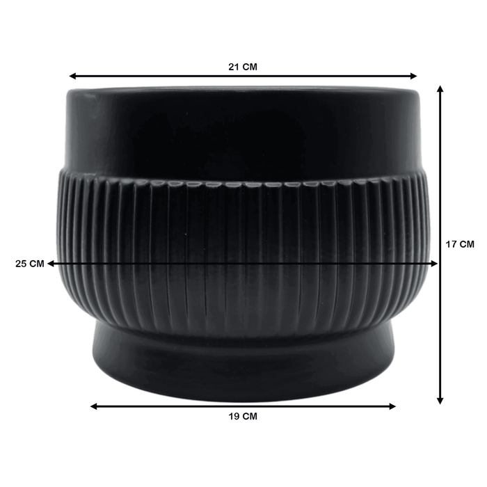 Macetero Maceta De Ceramica Lineas Relieve Negro L - Fliperex