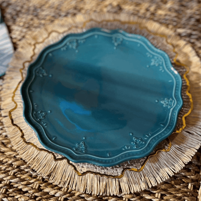 Set 6 Platos De Ceramica Turquesa Floral Vintage Elegante - Fliperex