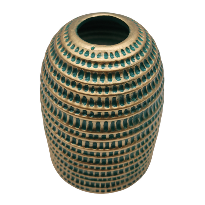 Jarron Florero Ceramica Decorativo Verde Con Dorado Egipcio