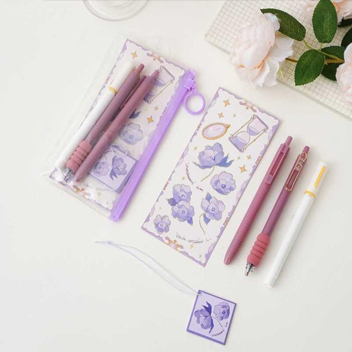 Set 3 Lapices Con Estuche Morado Mas Accesorio Regalo