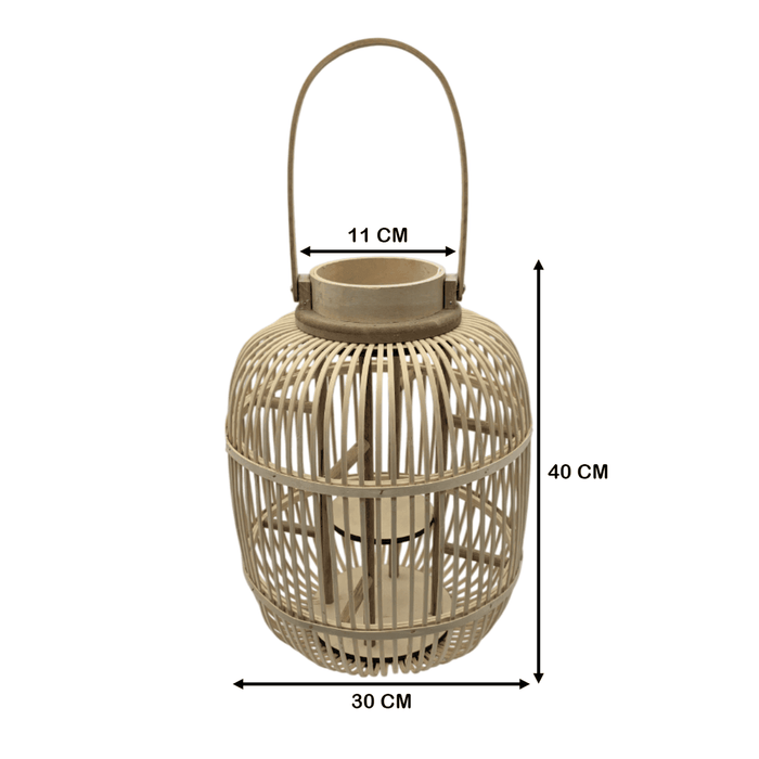 Candelabro De Bambu Natural Nordico Porta Vela Farol 40 CM - Fliperex