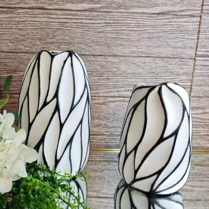 Florero Jarrón De Cerámica Diseño Minimalista Líneas Negras - Fliperex