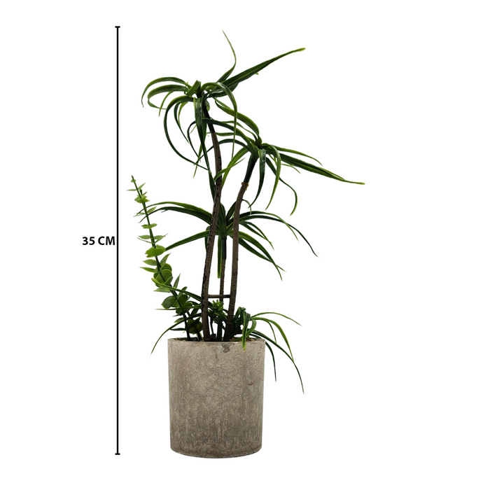 Planta Artificial Tropical Macetero Ceramica Gris