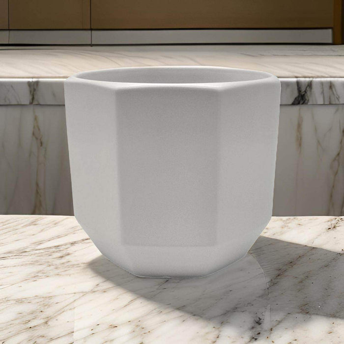 Macetero Maceta De Ceramica Blanco Lineas Verticales S - Fliperex